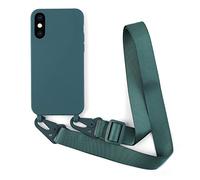 Cover con Collana Compatibile con iPhone XS/X,Case con Laccio per Il Collo Custodia con Cordino Soft silicone Case,Verde scuro