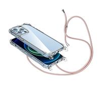 Cover con Collana Compatibile con iPhone XS/X,Case con Laccio per Il Collo Custodia con Cordino,Trasparente Rose Gold