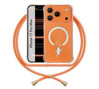 Cover Cordino Compatibile con iPhone 17 Pro Max, Custodia Laccio Trasparente Silicone Morbido Regolabile Antiurto Rinforza Angoli Chiaro Case, Arancione