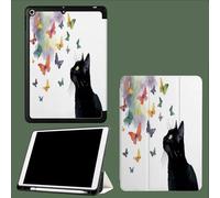 Cover Custodia Compatibile con iPad 9a 2021/8a Gen 2020/7a Gen 2019,Leggero Cover Protettivo Supporto con Pencil Holder,Auto Sveglia Sonno Farfalla Volante Gatto Nero Animale-Bianco