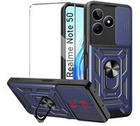 Cover e Vetrino Compatible with Realme Note 50/C53 Cover antiurto Protezione Fotocamera 360° Metallo Anello Supporto Militare Antiurto Hard PC Custodia Vetro temperato Pellicola protettiva, Navy
