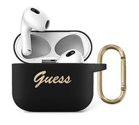 Cover Guess GUA3SSSK per AirPods 3, nera/nera, in silicone, con scritta vintage.