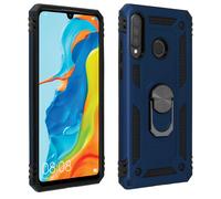 Cover Huawei P30 Lite Bi-materia Rigida Morbida Anello Magnetico Stand Blu