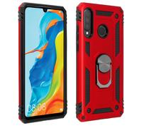 Cover Huawei P30 Lite Bi-materia Rigida Morbida Anello Magnetico Stand Rosso