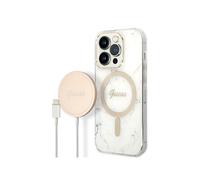 Cover in bundle per iPhone 14 Pro Max motivo marmo e Caricabatteria Wireless