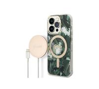 Cover in bundle per iPhone 14 Pro Motif Jungle e Caricabatteria wireless Qi MagSafe 15W - Nouvo