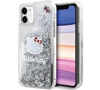 Cover iPhone 11 Hello Kitty glitter liquido argento con testa gatto