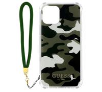 Cover iPhone 12 Pro Max con cordino design camouflage verde Guess