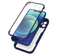 Cover iPhone 12 Retro Plexiglass Fronte Polimero Rinforzata Bordo Blu