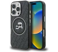 Cover Karl Lagerfeld IML Glitter con logo « Karl & Choupette Heads » e MagSafe per iPhone 16 Pro, nera - Nouvo
