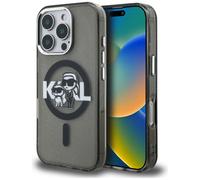 Cover Karl Lagerfeld IML Glitter Karl & Choupette Sketch Logo MagSafe per iPhone 16 Pro Max, nera - Nouvo
