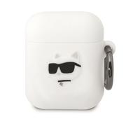 Custodia in silicone a forma di testa di Choupette di Karl Lagerfeld per AirPods 1, colore bianco.