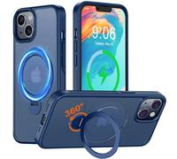 Cover Magnetica Cavalletto per iPhone 14/13 Compatibile con Magsafe, Custodia Opaco Traslucido con 360° Rotante Anello Supporto, Protezione Antiurto di livello Militare Case per iPhone 14/13, Blu