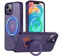 Cover Magnetica Cavalletto per iPhone 14/13 Compatibile con Magsafe, Custodia Opaco Traslucido con 360° Rotante Anello Supporto, Protezione Antiurto di livello Militare Case per iPhone 14/13, Viola