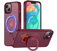 Cover Magnetica Cavalletto per iPhone 14/13 Compatibile con Magsafe, Custodia Opaco Traslucido con 360° Rotante Anello Supporto, Protezione Antiurto di livello Militare Case per iPhone 14/13, Rosso