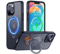 Cover Magnetica Cavalletto per iPhone 14/13 Compatibile con Magsafe, Custodia Opaco Traslucido con 360° Rotante Anello Supporto, Protezione Antiurto di livello Militare Case per iPhone 14/13, Nero