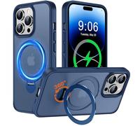Cover Magnetica Cavalletto per iPhone 14 Pro Compatibile con Magsafe, Custodia Opaco Traslucido con 360° Rotante Supporto, Protezione Antiurto di livello Militare Case iPhone 14 Pro, Blu