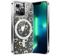 Cover Magnetica per IPhone 13 Pro, Trasparente Custodia Glitter Brillante Cuore Compatibile con MagSafe, Scintillante Amore Cuore con Protezione Antiurto Graffi Case, Iridescente Trasparente