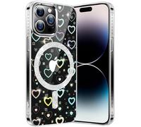 Cover Magnetica per IPhone 14 Pro Max, Trasparente Custodia Glitter Brillante Cuore Compatibile con MagSafe, Scintillante Amore Cuore con Protezione Antiurto Graffi Case, Iridescente Trasparente