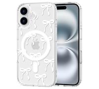 Cover Magnetica per iPhone 16 Compatibile con MagSafe, Custodia Trasparente Sottile Antiurto con Motivo a Fiocco Silicone TPU Morbido Protezione per Ragazze Donna Case, Bianco