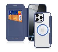 Cover Magnetica per iPhone 16 Pro, Custodia Compatibile con MagSafe, Blu | Retro, Antigraffio, Trasparente Pelle Flip Case con Slot, 6,3 Pollici