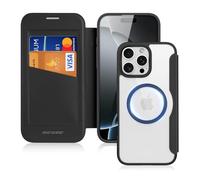 Cover Magnetica per iPhone 16 Pro Max, Compatibile con MagSafe, Nero | 6,9 Pollicim, Custodia Retro Antigraffio Trasparente, Pelle Flip Case con Slot