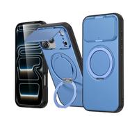 Cover Magnetica per iPhone 17 Pro/18 Pro, Compatibile con MagSafe, Custodia Antiurto con Supporto 360° e Copri Fotocamera Ribaltabile, Protezione Fotocamera e Schermo, Cover Protettiva Azzurro