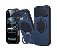 Cover Magnetica per iPhone 17 Promax/18 Promax, Compatibile con MagSafe, Custodia Antiurto con Supporto 360° e Copri Fotocamera Ribaltabile, Protezione Fotocamera e Schermo, Cover Protettiva Blu Navy