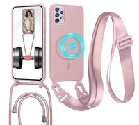 Cover Magnetica Silicone per Samsung Galaxy A72 5G con Cordino,Rosa | custodia Compatibile con MagSafe,Custodia con Laccio Collana Tracolla Collo Sottile TPU Antiurto Protettiva Case con Corda