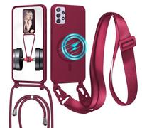 Cover Magnetica Silicone per Samsung Galaxy A72 5G con Cordino,Rosso | custodia Compatibile con MagSafe,Custodia con Laccio Collana Tracolla Collo Sottile TPU Antiurto Protettiva Case con Corda