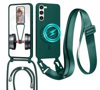 Cover Magnetica Silicone per Samsung Galaxy S23 Plus con Cordino,Verde | custodia Compatibile con MagSafe,Custodia con Laccio Collana Tracolla Collo Sottile TPU Antiurto Protettiva Case con Corda