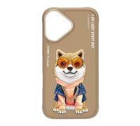 Cover Nimmy Friends Shiba Inu Ricamata 3D Marrone per iPhone 16