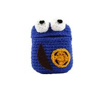 Cover per Airpods 1 e 2 con interno in silicone e esterno lavorato all'uncinetto con forma Cookie Monster, blu