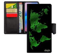 Cover per Apple iPhone 15+ Plus in pelle con patta per mappa del mondo, texture portatile, terra atlante originale, design personalizzato, telefono antiurto, colore: Verde