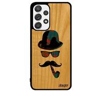 Cover per Galaxy A33 legno silicone ritratto tag uomo signor custodia cappello melone bumper personalizzato vernice baffi blu per Samsung