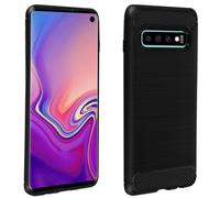 Cover per Galaxy S10 Silicone gel Effetto spazzolato Carbonio - Nero