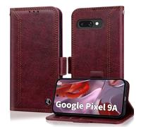 Cover per Google Pixel 9a Case Custodia Pelle PU Portafoglio [RFID Shieldon] Vintage Double Stitch Business Flip Libro Wallet 6.3 Pollici 2025 [Slot Scheda] [Porta Carte][Funzione di Supporto]-Rosso