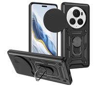 Cover per Honor Magic 6 Pro 5G, Custodia Protezione Fotocamera Scorrevole Case Antiurto Militare 360° Metallo Anello Supporto Full Body Silicone Custodie, Nero