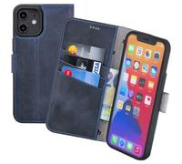 Cover Per iPhone 12 Mini In Vera Pelle Wallet Tasche Pebble Blue