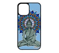 Cover per iPhone 12 Mini Silicone Buddha Stencil Saggezza Mobile Blu Mandala Protezione Tibet Nero Zen Fantasia Hindu Rosone Apple