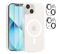 Cover per iPhone 13 Compatibile con 2 vetri temperati e 2 vetri per fotocamera, Translucent Matte Slim Back PC+TPU Bumper Shockproof Compatible Magnetic Cover per iPhone 13 - Trasparente Opaco
