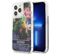Cover per iPhone 13 Pro Guess con stampa floreale e glitter blu