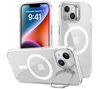 Cover per iPhone 14 & iPhone 13 Compatible avec MagSafe con Cavalletto, Magnetica Custodia con Supporto FotocameraRegolabile Integrato Trasparente Posteriore Sottile Antiurto Case, Trasparente