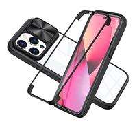 Cover per iPhone 14 Pro, Custodia 2in1 Dual Layer Ibrida [360°] Full Body Antiurto Protettiva, con dell Schermo Integrata Fronte e Scorrevole Protezione Fotocamera, [Transparente+Nero]