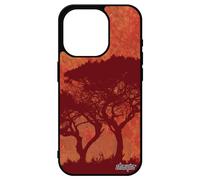 Cover per iPhone 15 Pro in silicone con alberi e pittura a forma di paesaggio Zen ecologia personalizzata con sole rosso, motivo: alu Savana ecolo Apple