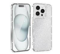 Cover per iPhone 15 Pro Max, Custodia con Glitter Strass Diamantati Brilla Scintillante Protettiva Protettiva Case in Silicone Morbido TPU Bumper Antigraffio e Vetro Temperato Per iPhone 15 Pro Max