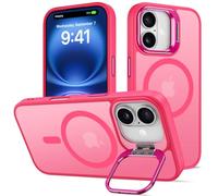 Cover per iPhone 16 Compatible avec MagSafe con Cavalletto, Magnetica Custodia con MagSafe Supporto per Fotocamera Regolabile Integrato Traslucida Opaca Posteriore Sottile Antiurto Case, rosso