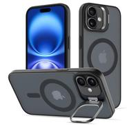 Cover per iPhone 16 Plus Compatible avec MagSafe con Cavalletto, Magnetica Custodia con MagSafe Supporto per Fotocamera Regolabile Integrato Traslucida Opaca Posteriore Sottile Antiurto Case, Nero
