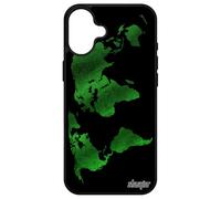 Cover per iPhone 16+ Plus in silicone per mappa del mondo planete design personalizzato nero terra verde Atlas Case Texture Globo originale Apple