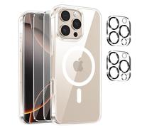 Cover per iPhone 16 Pro Compatibile con 2 vetri temperati e 2 vetri per fotocamera, Trasparente TPU Bumper Shockproof Compatible Magnetic Cover per iPhone 16 Pro - Trasparente